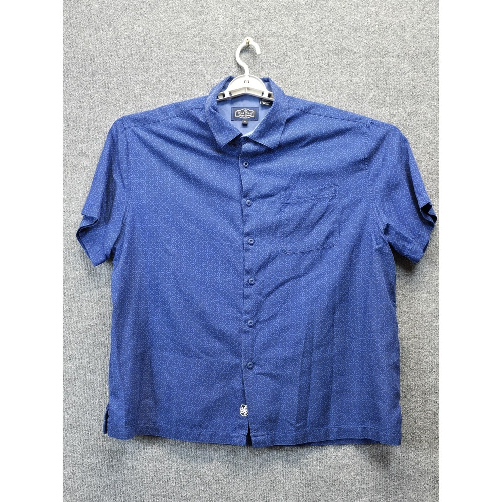 Nat Nast Shirt Mens Extra Large Blue Silk Blend Geometric Short Sleeve Button